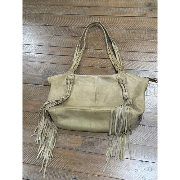DAY & MOOD Khaki Green Leather 10 x 12 Slouchy Fringed Handbag - Picture 6 of 15